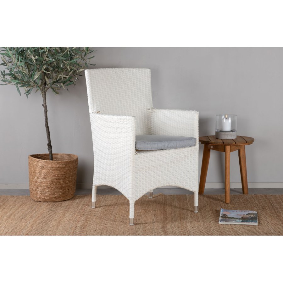 VENTURE DESIGN Malin havestol, m. armln og gr hynde - hvid polyrattan