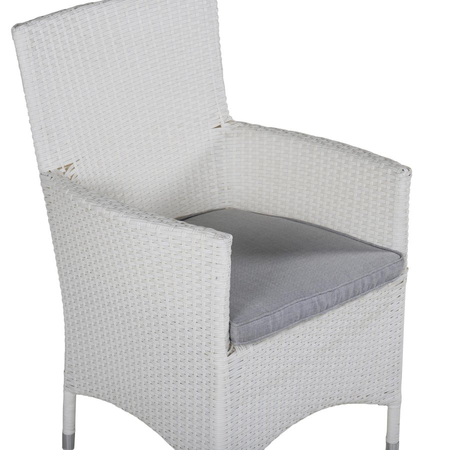 VENTURE DESIGN Malin havestol, m. armln og gr hynde - hvid polyrattan