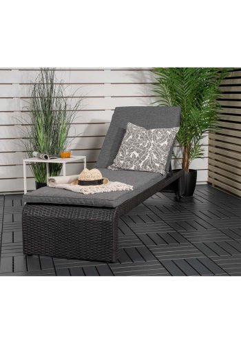 VENTURE DESIGN London udendrs liggestol m. gr stofhynde og hjul - sort rattan og aluminium 