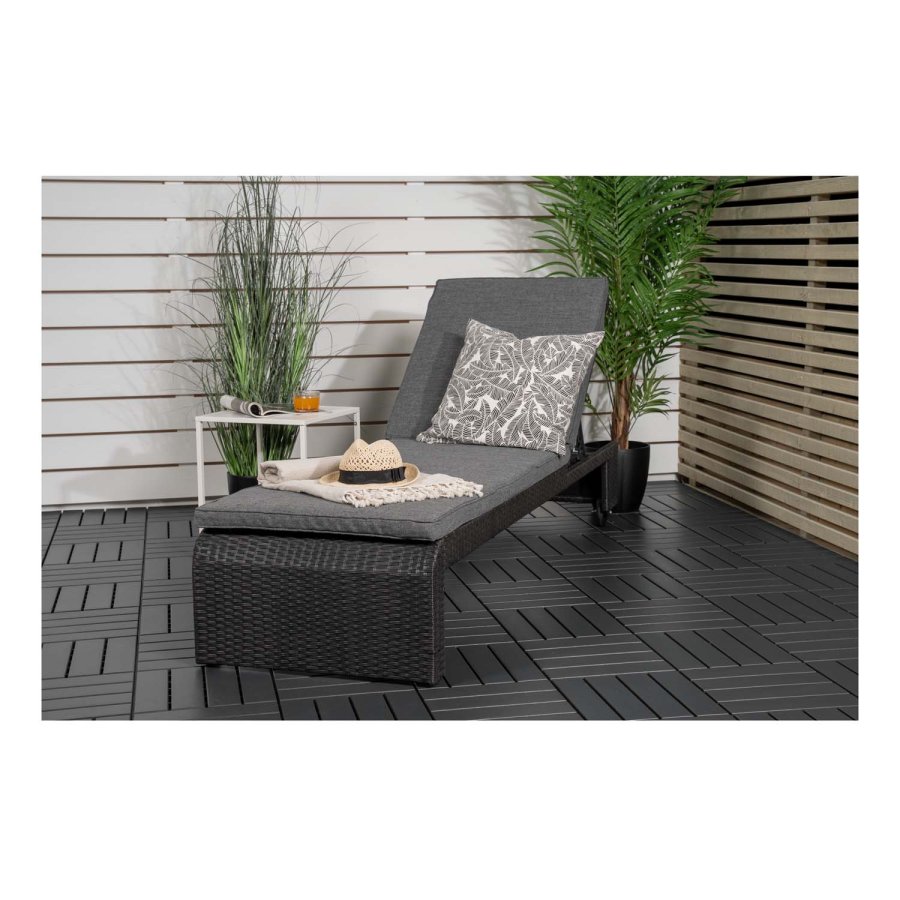 VENTURE DESIGN London udendrs liggestol m. gr stofhynde og hjul - sort rattan og aluminium 