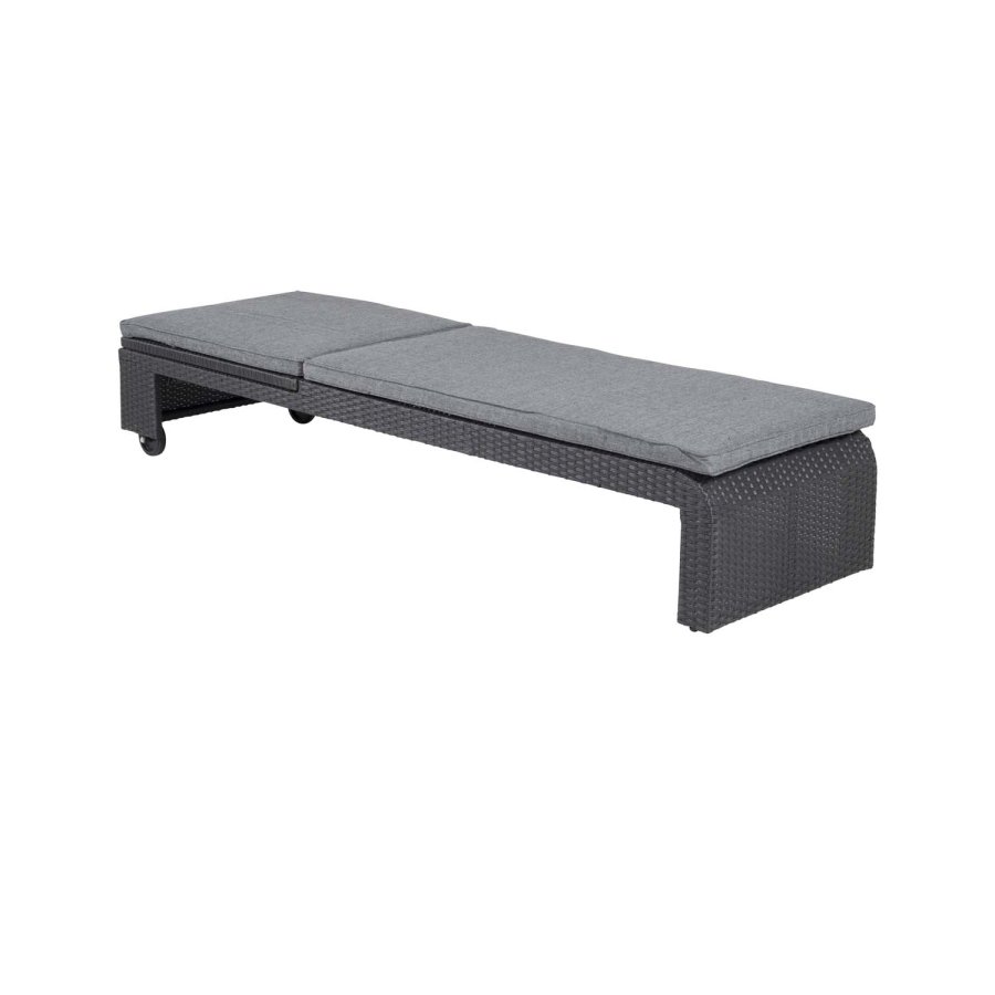 VENTURE DESIGN London udendrs liggestol m. gr stofhynde og hjul - sort rattan og aluminium 