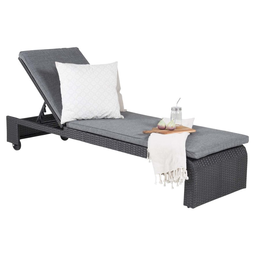 VENTURE DESIGN London udendrs liggestol m. gr stofhynde og hjul - sort rattan og aluminium 