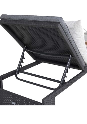 VENTURE DESIGN London udendrs liggestol m. gr stofhynde og hjul - sort rattan og aluminium 
