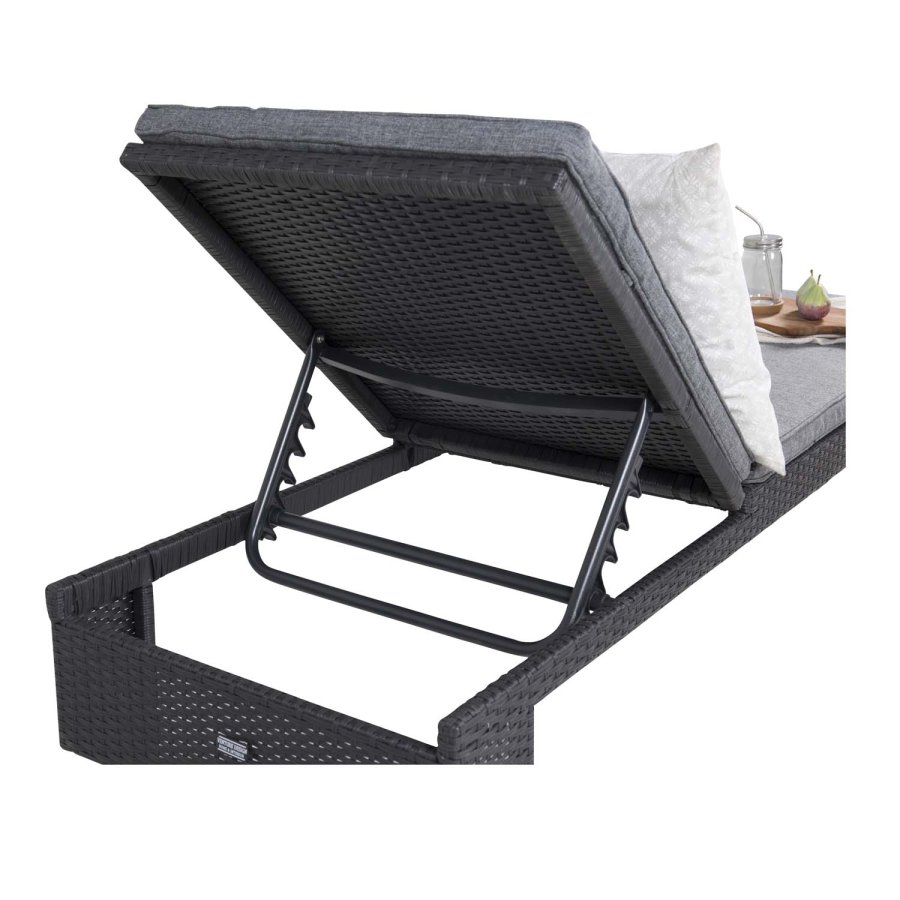 VENTURE DESIGN London udendrs liggestol m. gr stofhynde og hjul - sort rattan og aluminium 