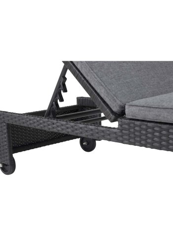 VENTURE DESIGN London udendrs liggestol m. gr stofhynde og hjul - sort rattan og aluminium 