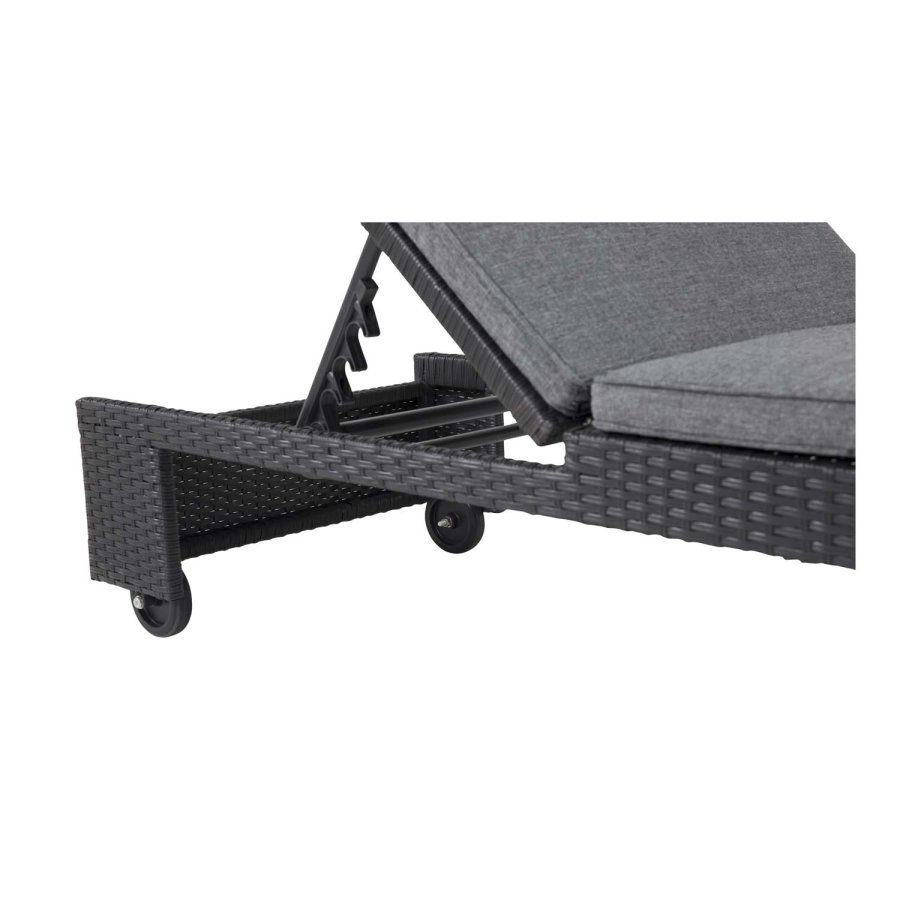 VENTURE DESIGN London udendrs liggestol m. gr stofhynde og hjul - sort rattan og aluminium 