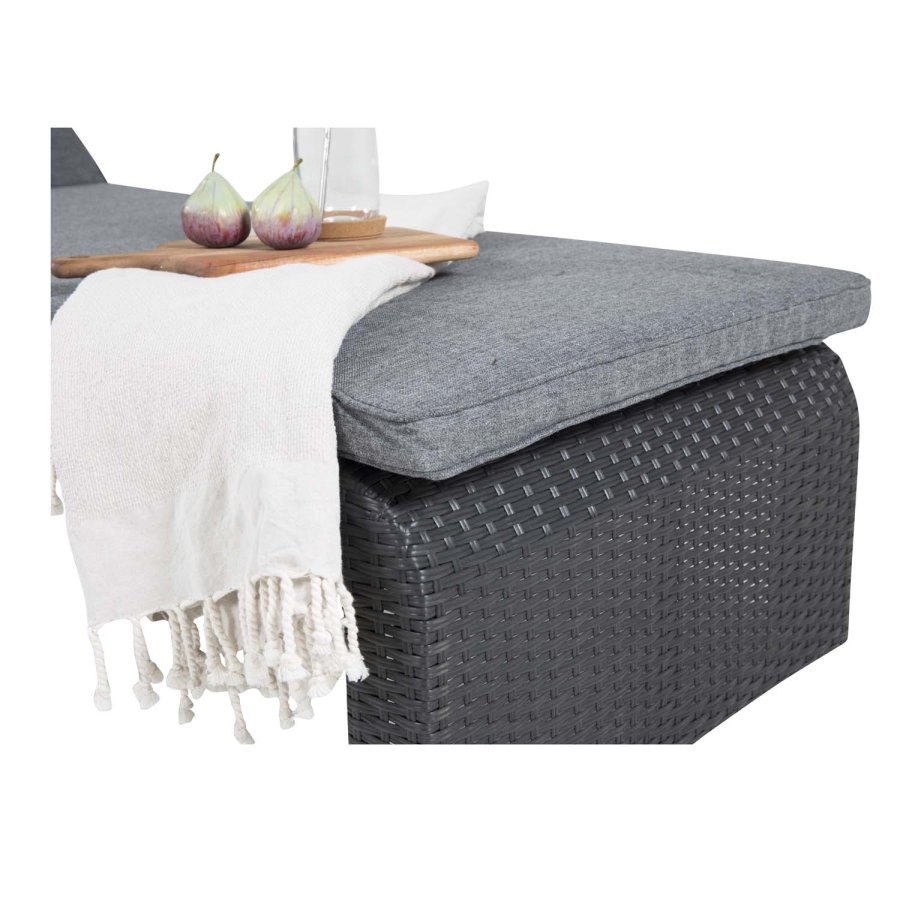 VENTURE DESIGN London udendrs liggestol m. gr stofhynde og hjul - sort rattan og aluminium 