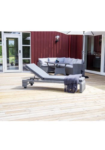 VENTURE DESIGN London udendrs liggestol m. gr stofhynde og hjul - gr rattan og aluminium