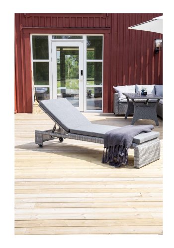 VENTURE DESIGN London udendrs liggestol m. gr stofhynde og hjul - gr rattan og aluminium