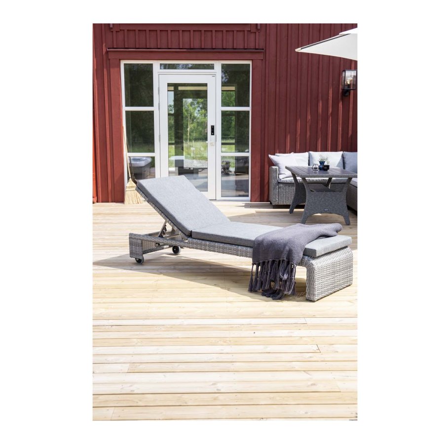 VENTURE DESIGN London udendrs liggestol m. gr stofhynde og hjul - gr rattan og aluminium