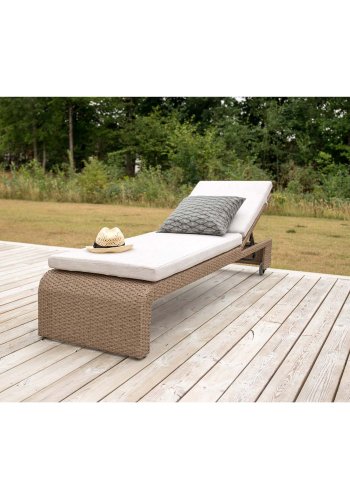 VENTURE DESIGN London udendrs liggestol m. sand stofhynde og hjul - natur rattan og aluminium 