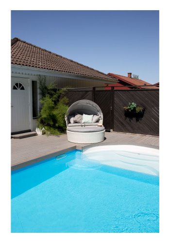 VENTURE DESIGN Padova lovebed/havest med havebord og stofhynder - hvid rattan og aluminium