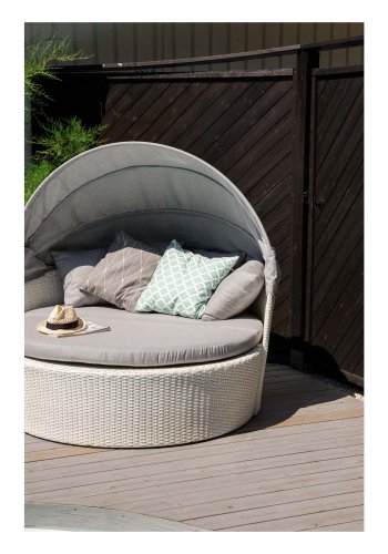 VENTURE DESIGN Padova lovebed/havest med havebord og stofhynder - hvid rattan og aluminium