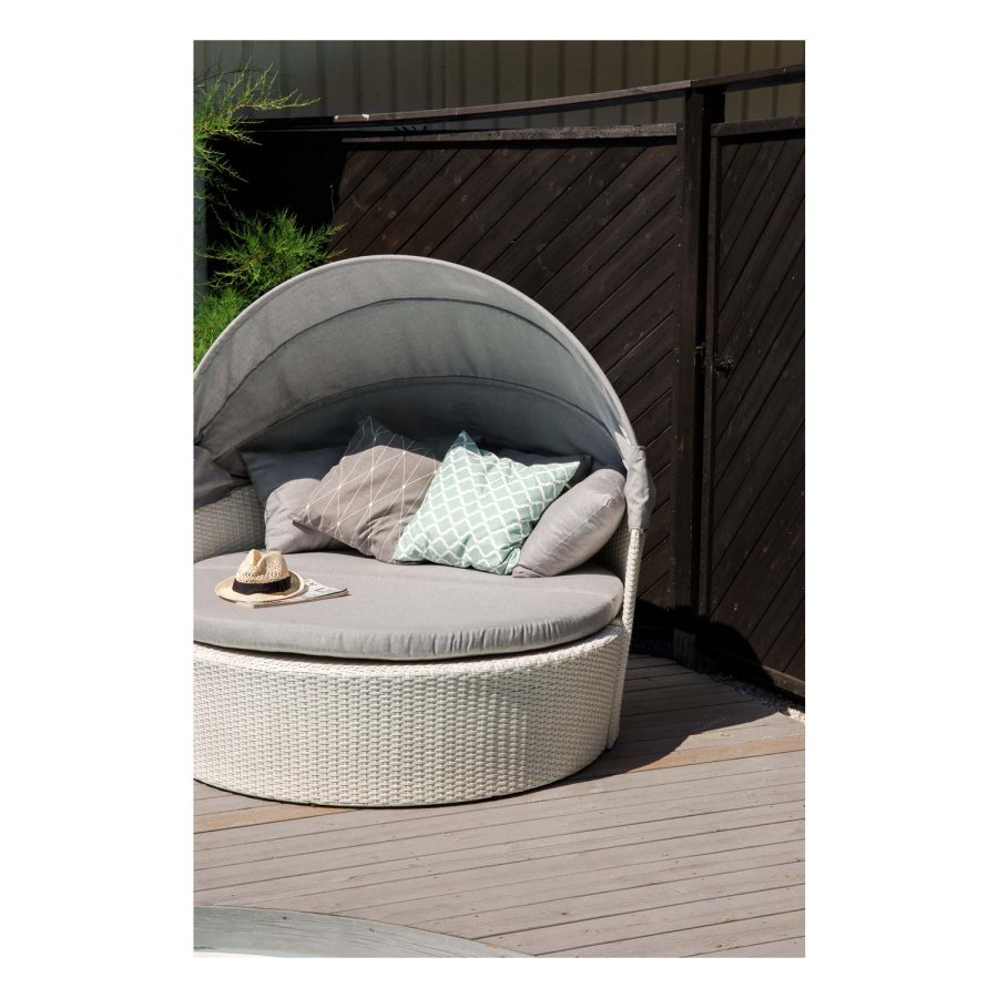 VENTURE DESIGN Padova lovebed/havest med havebord og stofhynder - hvid rattan og aluminium