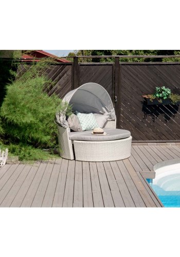 VENTURE DESIGN Padova lovebed/havest med havebord og stofhynder - hvid rattan og aluminium
