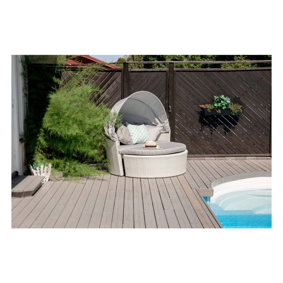 VENTURE DESIGN Padova lovebed/havest med havebord og stofhynder - hvid rattan og aluminium