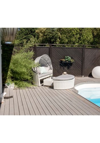 VENTURE DESIGN Padova lovebed/havest med havebord og stofhynder - hvid rattan og aluminium