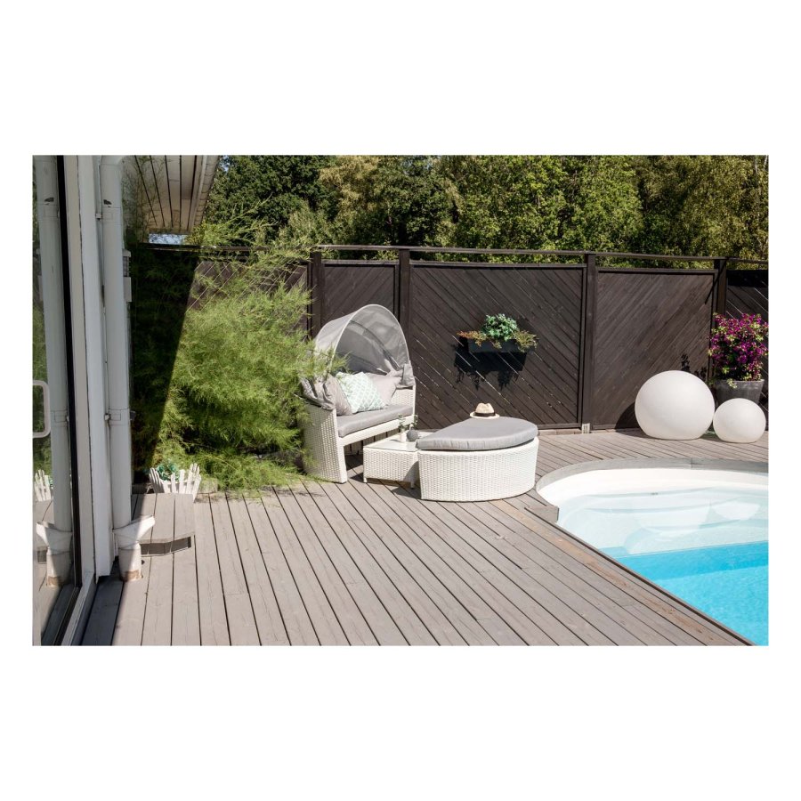 VENTURE DESIGN Padova lovebed/havest med havebord og stofhynder - hvid rattan og aluminium