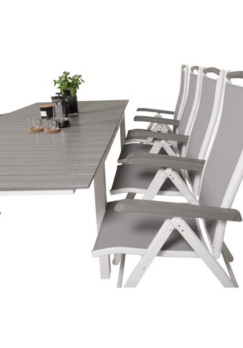 VENTURE DESIGN Albany 5 positions havestol m. armln og gr stofhynde - hvid aluminium