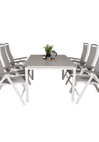 VENTURE DESIGN Albany 5 positions havestol m. armln og gr stofhynde - hvid aluminium