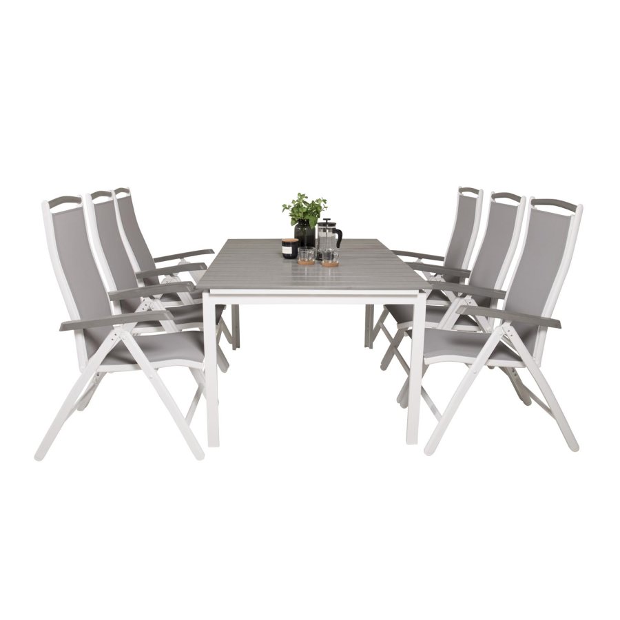 VENTURE DESIGN Albany 5 positions havestol m. armln og gr stofhynde - hvid aluminium