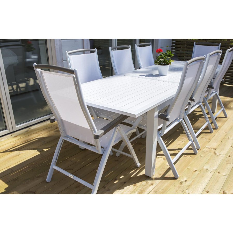 VENTURE DESIGN Albany 5 pos. havestol, m. armln - hvid textilene og aluminium, gr aintwood