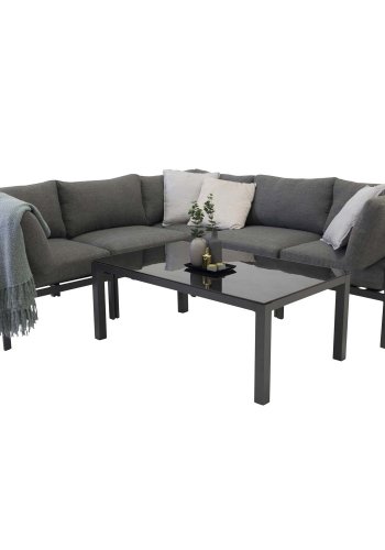 VENTURE DESIGN Copacabana Lyx modul havesofa -  hjrne m. gr hynder - sort aluminium 