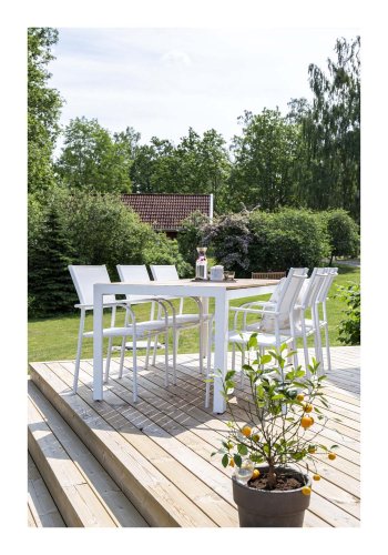 VENTURE DESIGN Santorini havestol m. armln - hvid stof og aluminium