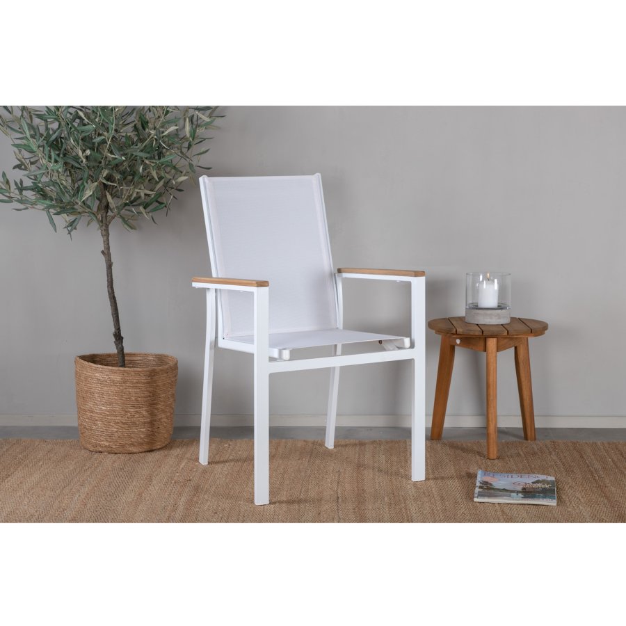 VENTURE DESIGN Texas havestol, m. armln - natur teaktr, hvid textilene og aluminium