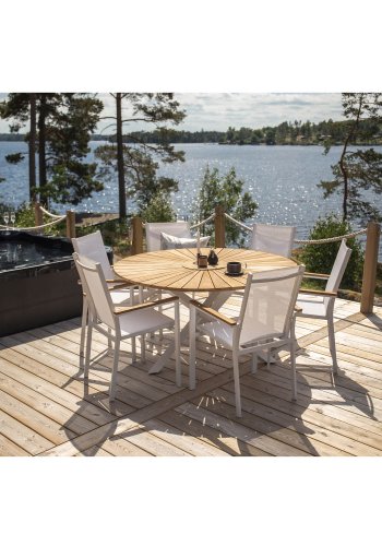 VENTURE DESIGN Texas havestol, m. armln - natur teaktr, hvid textilene og aluminium