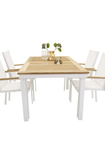 VENTURE DESIGN Texas havestol, m. armln - natur teaktr, hvid textilene og aluminium