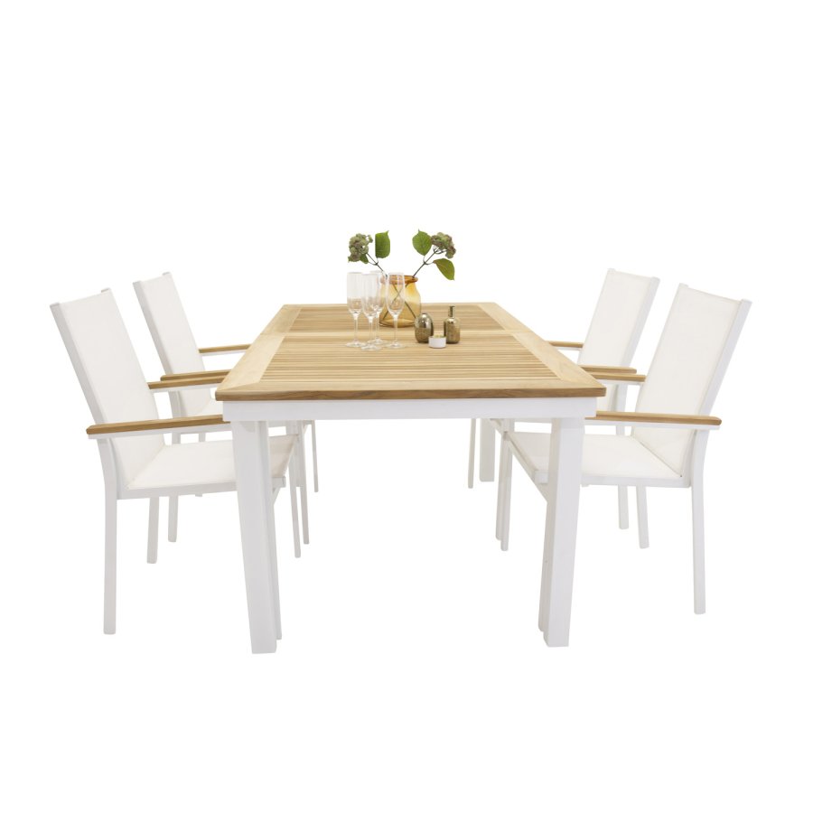 VENTURE DESIGN Texas havestol, m. armln - natur teaktr, hvid textilene og aluminium