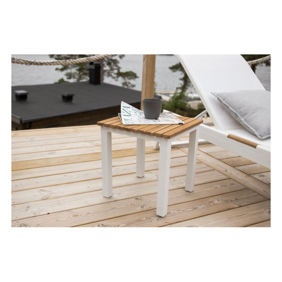 VENTURE DESIGN kvadratisk Mexico udendrs sidebord - natur teaktr og hvid aluminium (40x40)