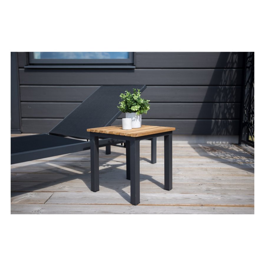 VENTURE DESIGN kvadratisk Mexico udendrs sidebord - natur teaktr og sort aluminium (40x40)