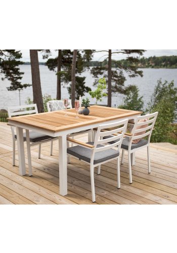 VENTURE DESIGN rektangulr Panama havebord - natur teaktr og hvid aluminium