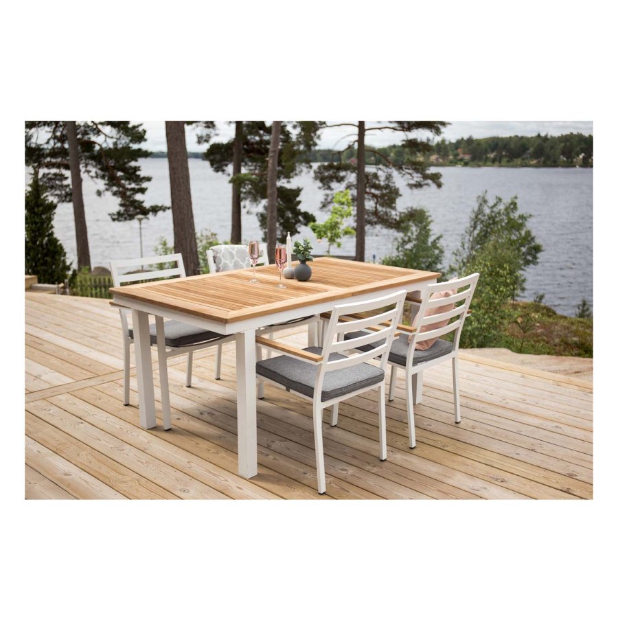 VENTURE DESIGN rektangulr Panama havebord - natur teaktr og hvid aluminium