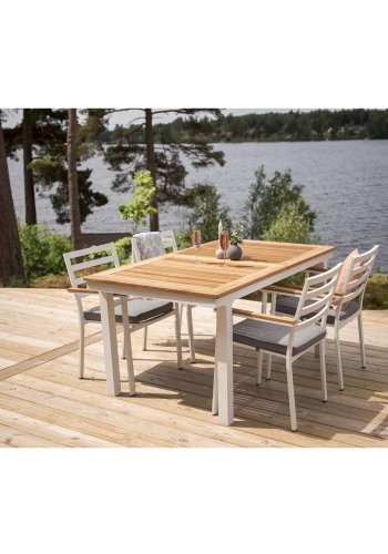 VENTURE DESIGN rektangulr Panama havebord - natur teaktr og hvid aluminium
