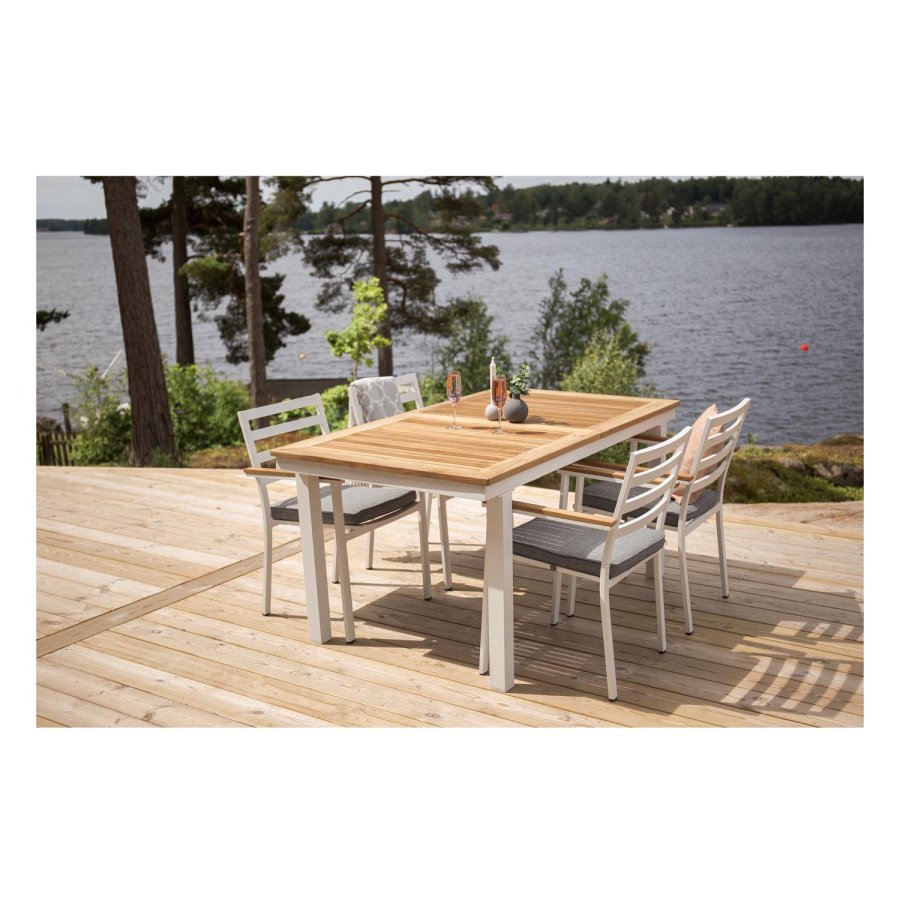 VENTURE DESIGN rektangulr Panama havebord - natur teaktr og hvid aluminium