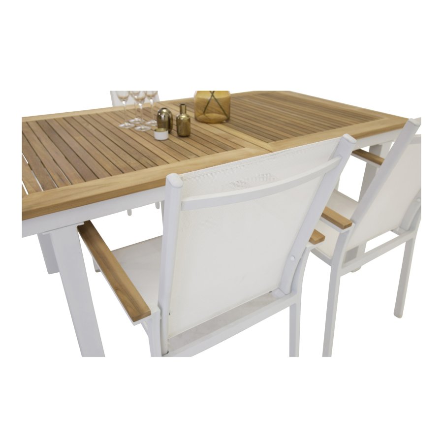 VENTURE DESIGN rektangulr Panama havebord - natur teaktr og hvid aluminium