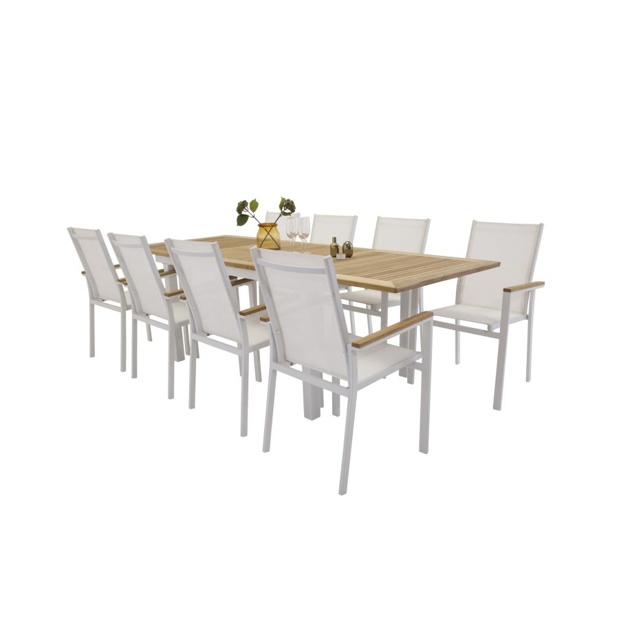 VENTURE DESIGN rektangulr Panama havebord - natur teaktr og hvid aluminium