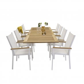 VENTURE DESIGN rektangulr Panama havebord - natur teaktr og hvid aluminium