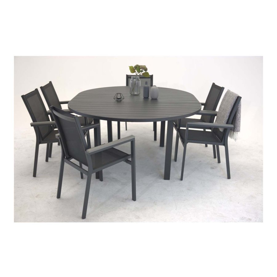 VENTURE DESIGN ovalt Marbella havebord m. udtrk - sort aluminium (120)