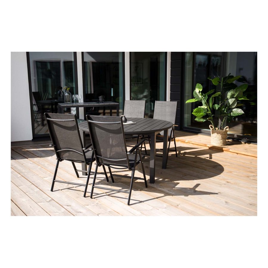 VENTURE DESIGN ovalt Marbella havebord m. udtrk - sort aluminium (120)