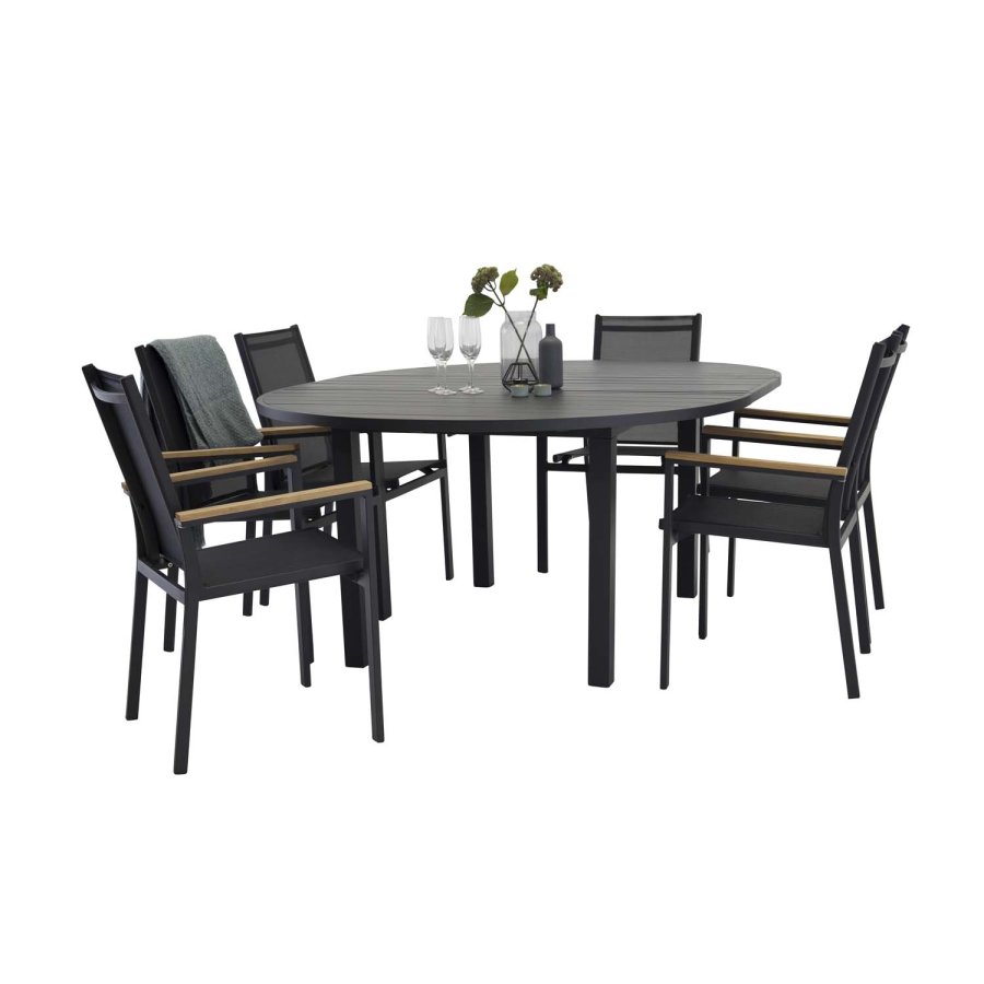 VENTURE DESIGN ovalt Marbella havebord m. udtrk - sort aluminium (120)