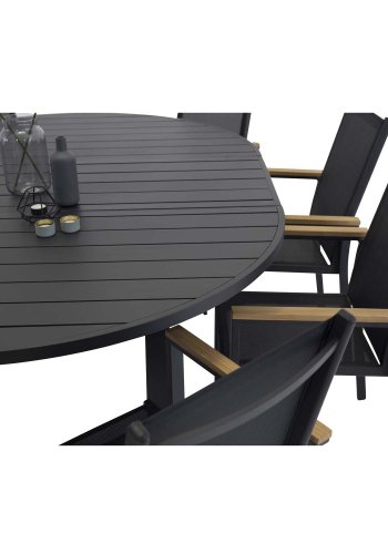 VENTURE DESIGN ovalt Marbella havebord m. udtrk - sort aluminium (120)