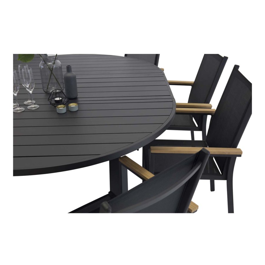 VENTURE DESIGN ovalt Marbella havebord m. udtrk - sort aluminium (120)
