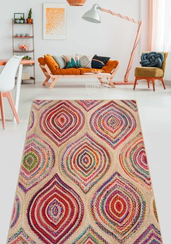 TEPPI Cavita Hall gulvtppe m. mnster, rektangulr - multifarvet bomuld og chenille (100x300)