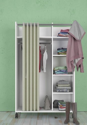 TVILUM Garderobeindsats med forhng - hvid, m. hjul 