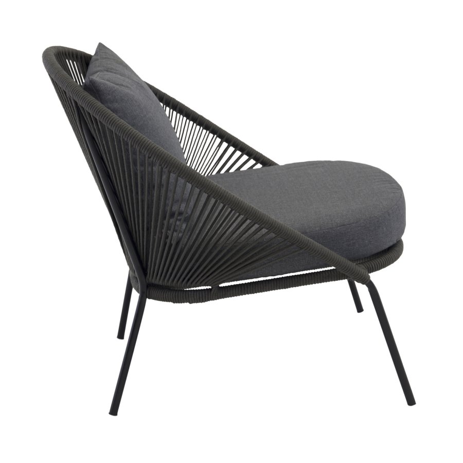 VENTURE DESIGN Lindos loungestol, m. hynde - sort polyester reb, aluminium og stl