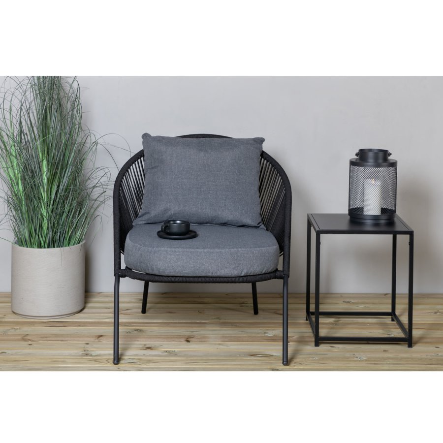 VENTURE DESIGN Lindos loungestol, m. hynde - sort polyester reb, aluminium og stl